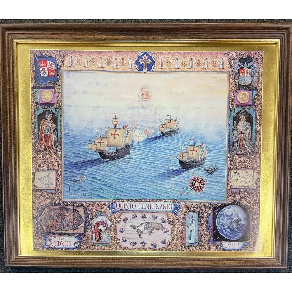 Vintage Quinto‎ Centenario Columbus 1492-1992 Framed Print Laurie Whitehead